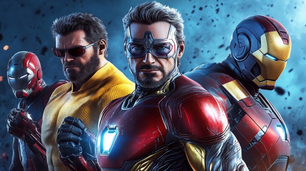 KI-generierte Illustration inspiriert von Marvel-Charakteren Wolverine und Iron Man