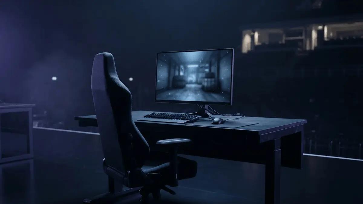 Leerer CS2-Spielplatz auf dunkler Bühne nach dem frühen Aus eines Esport-Teams