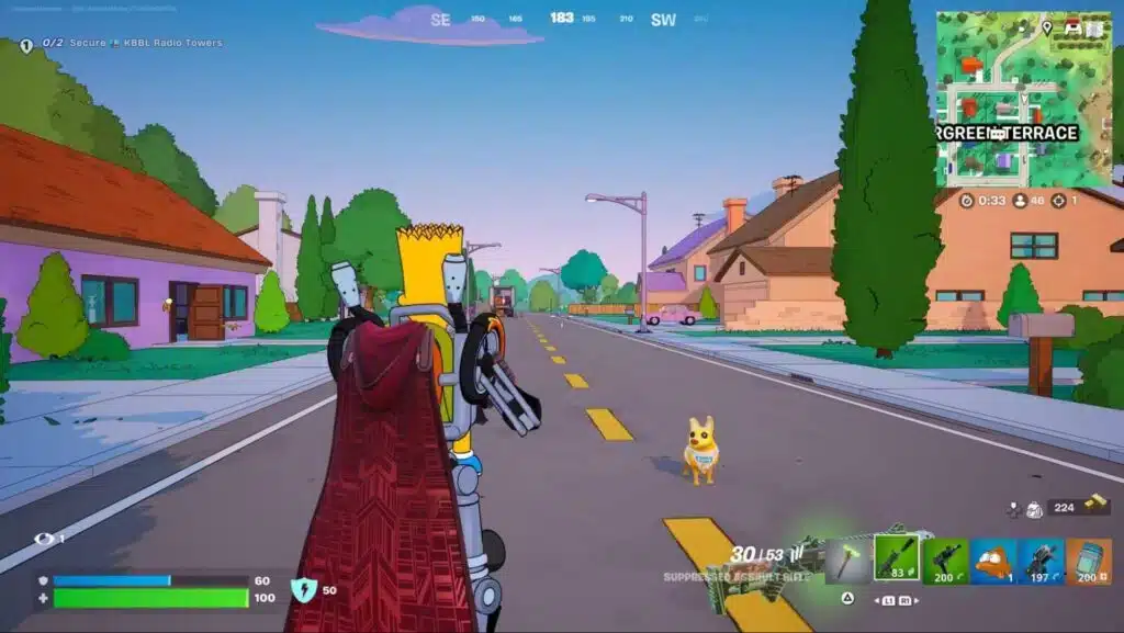 personnage simpson au milieu de la route avec animal au milieu de la route