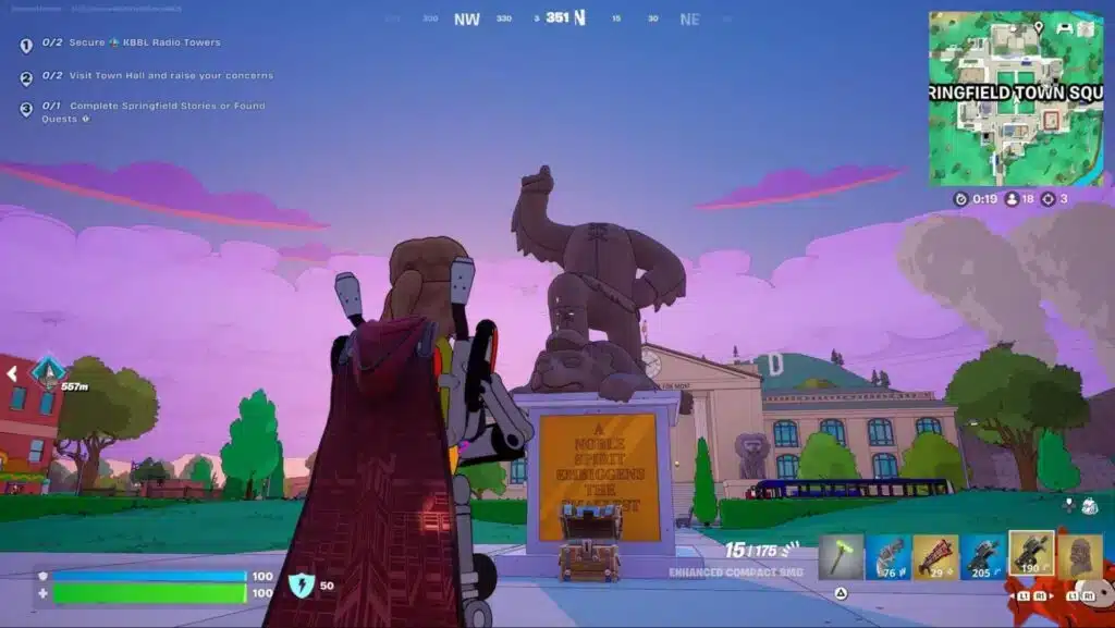 bart simpson devant la statut de la place de springfield