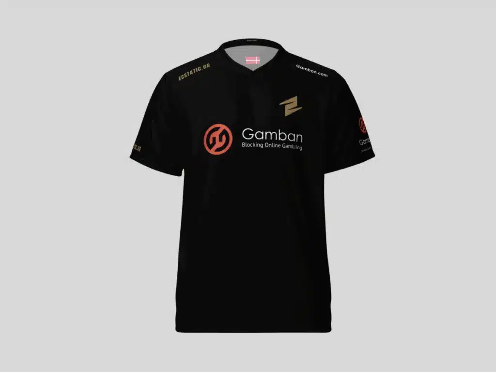 De nieuwe jersey van ECSTATIC, waar Gamban duidelijk op de voorkant staat.