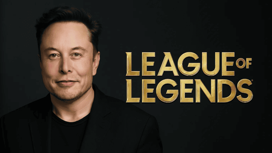 Elon Musk en het logo van League of Legends