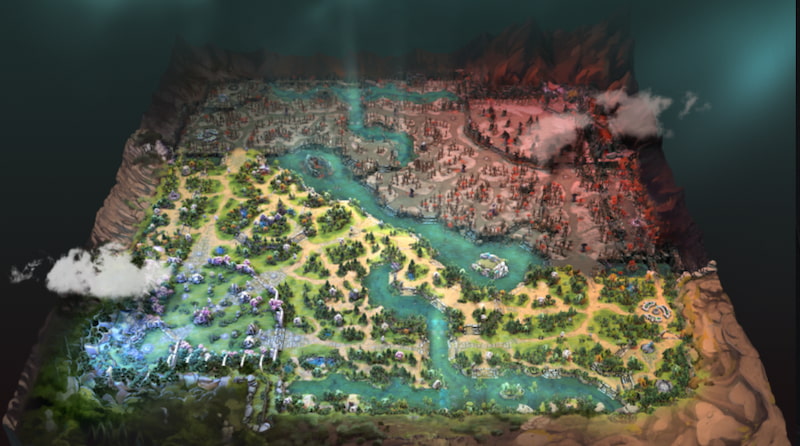 Landskap i Dota 2 med en flod som rinner genom världen, en del av förändringarna i Patch 7.38.
