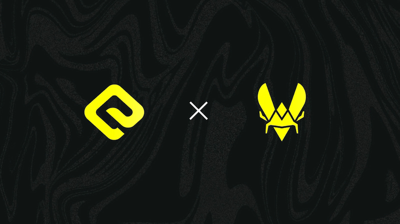 Logotyper för Team Vitality och Skin.Club på en svart bakgrund.