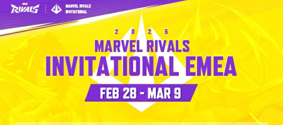 Promo för Marvel Rivals International EMEA med tävlingens namn och datum.