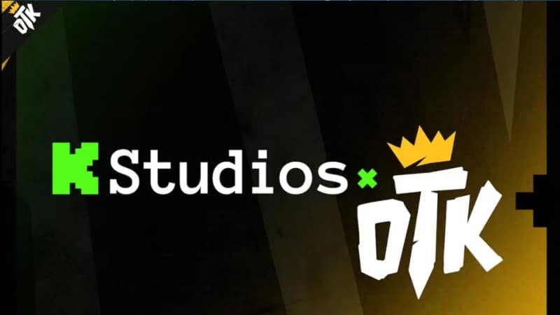 Logotyper för KStudios och OTK med svart och gul bakgrund.