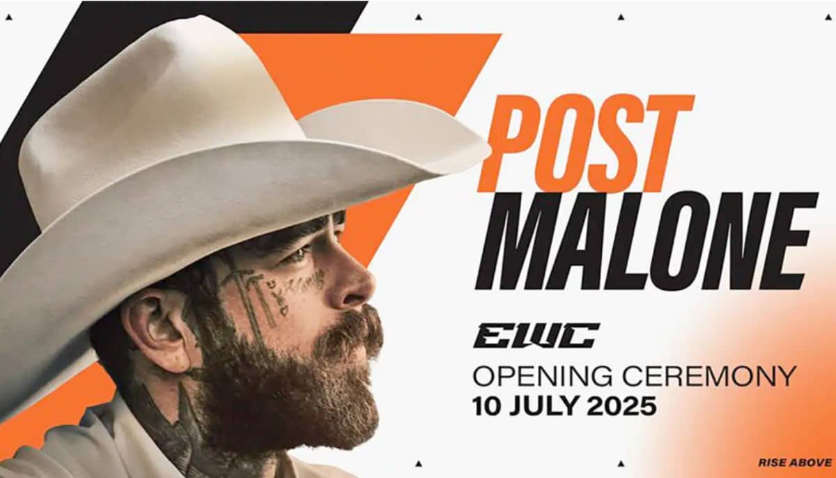 Post Malone i cowboyhatt annonseras som artist för EWC:s öppningsceremoni 10 juli 2025.