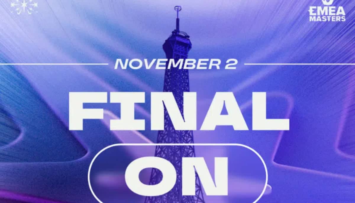 Ett affischliknande motiv med Eiffeltornet, texten "FINAL ON", "November 2" och "EMEA Masters" i hörnet.