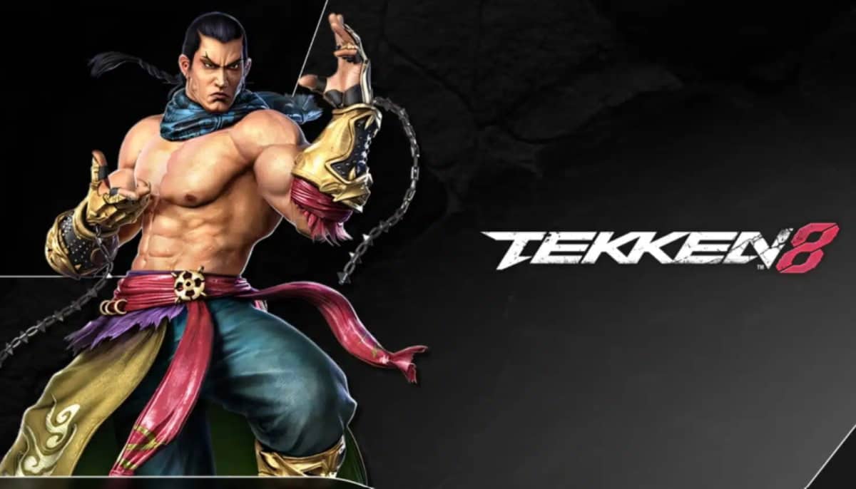 En muskulös man i färgglad kampsportsdräkt poserar självsäkert i Tekken 8.