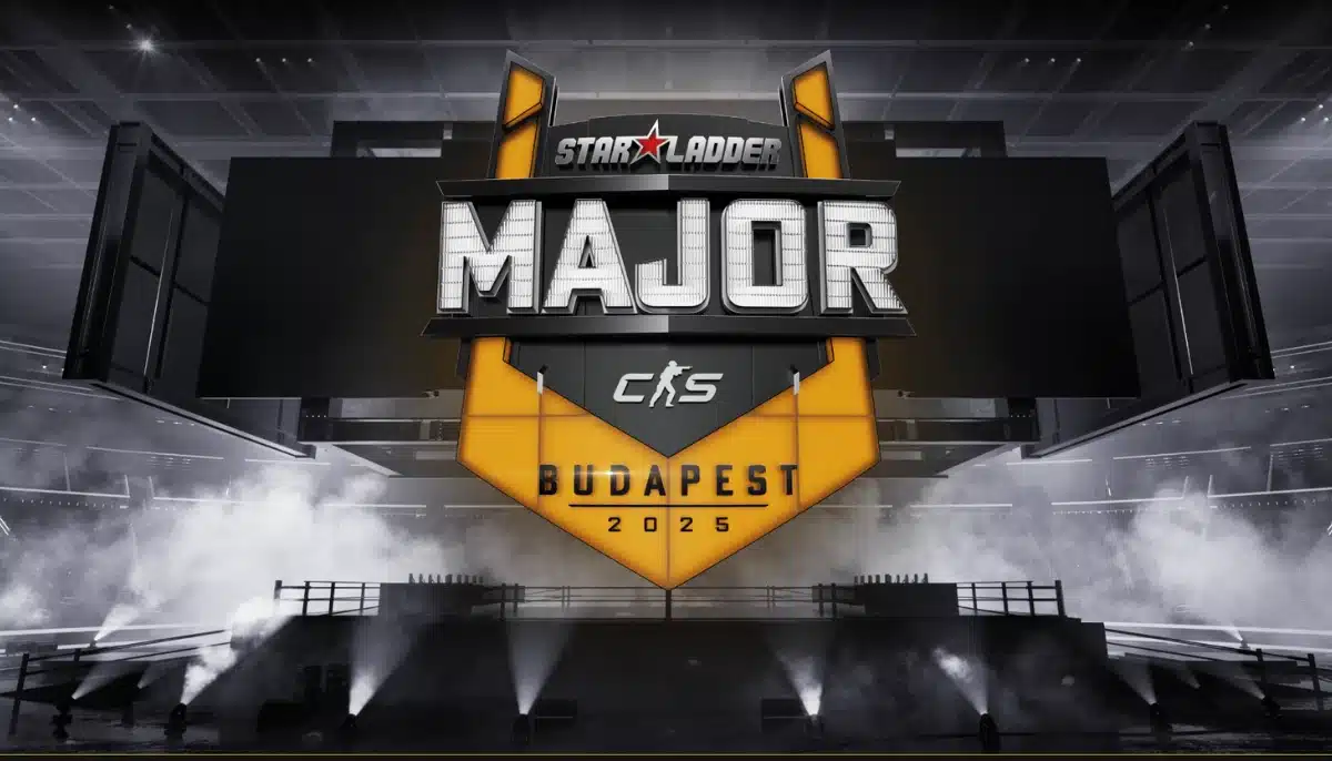 Logotyp för StarLadder CS2 Major Budapest 2025 med scen och rök i bakgrunden.