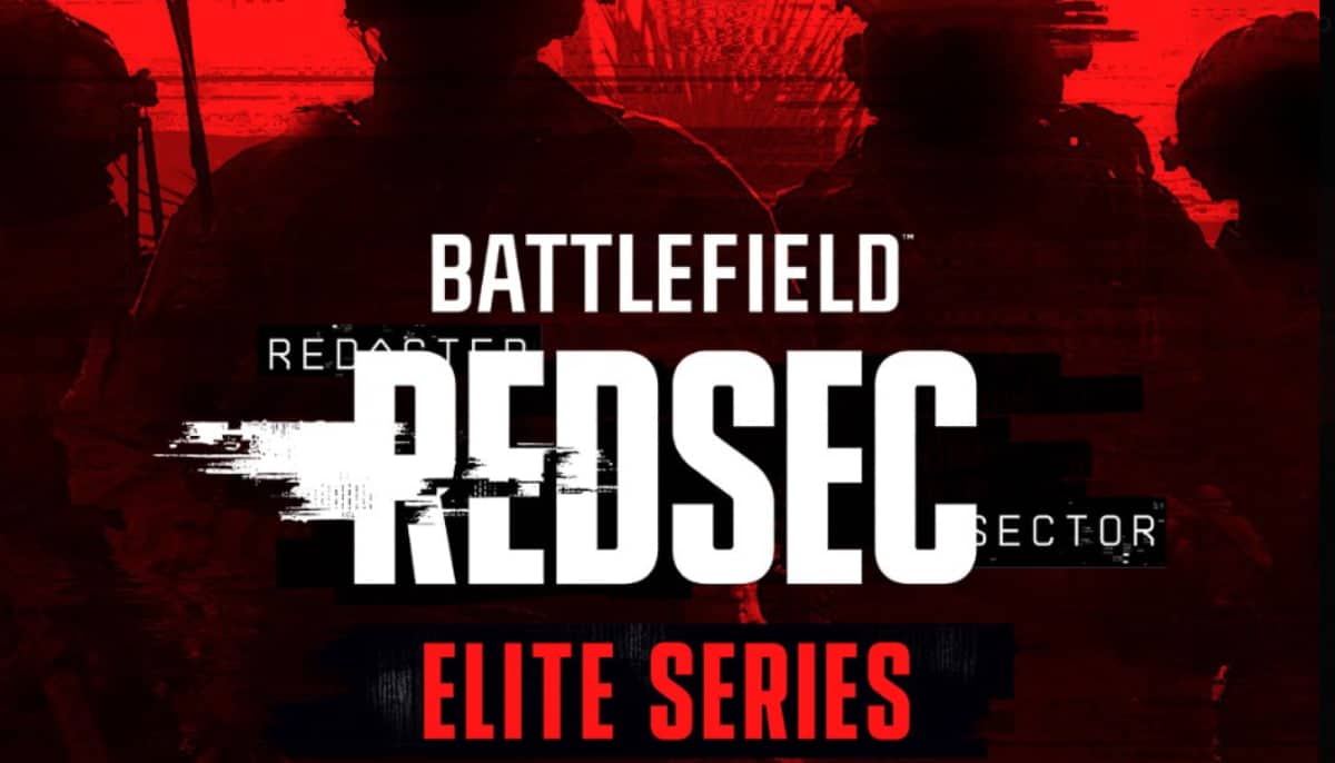 Reklambild för Battlefield Redsec Elite Series med rödsvart militärbakgrund