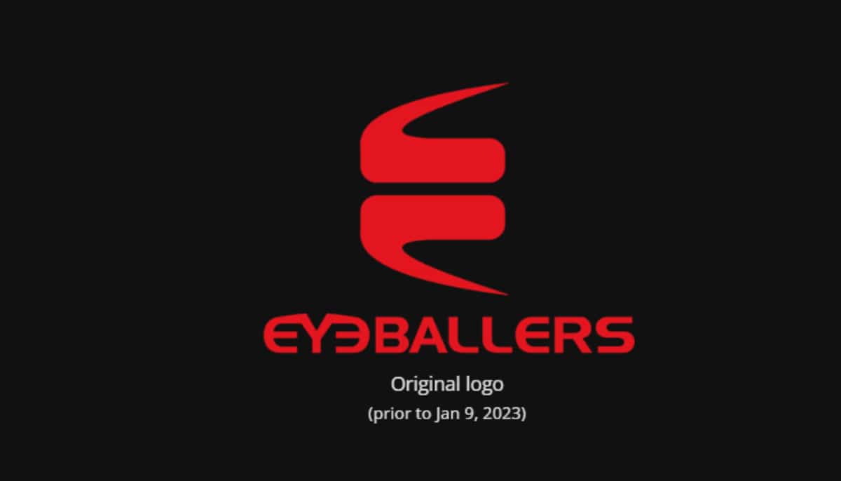 öd Eyeballers-logotyp mot svart bakgrund med text om originalversionen före januari 2023.