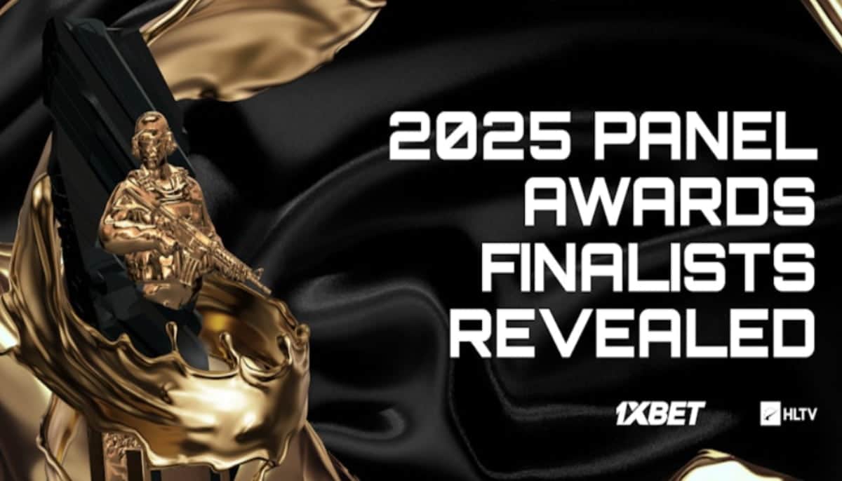 Grafik för HLTV Awards med texten “2025 Panel Awards Finalists Revealed” och en gyllene CS-staty mot mörk bakgrund.