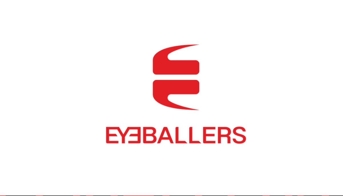 Eyeballers logotyp i rött på vit bakgrund, symbol för e-sportorganisationen.