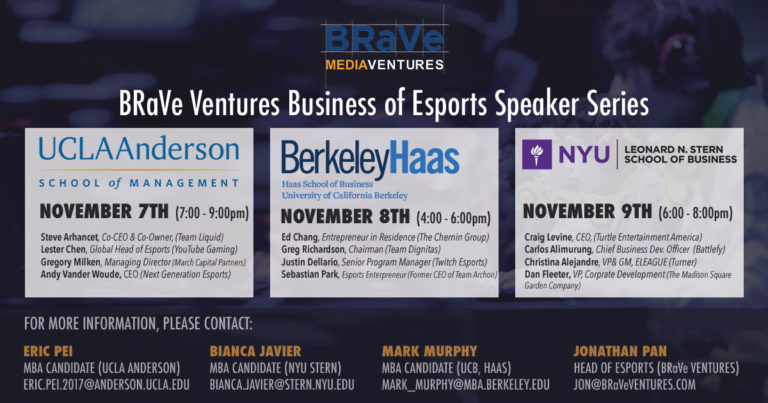 BRaVe Ventures plan Business of Esports Speaker Series in NY