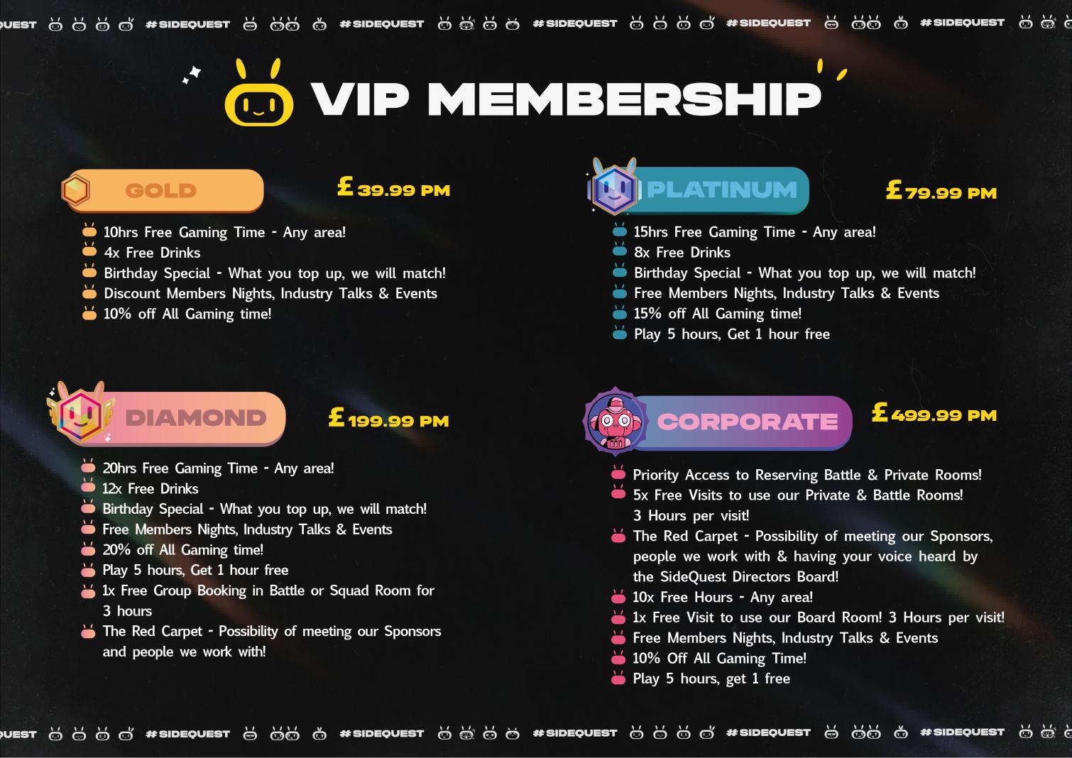 SideQuest membership tiers