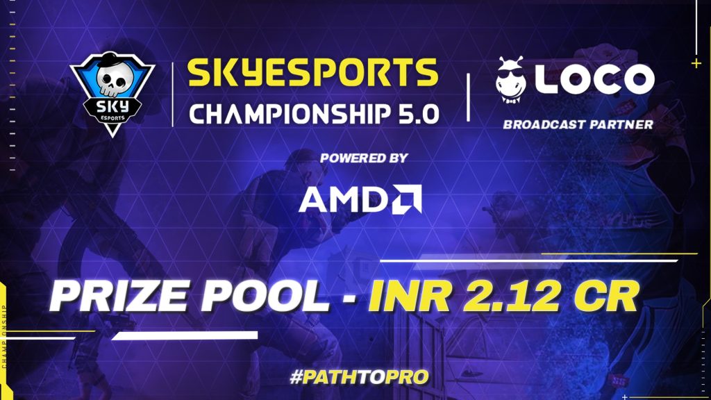 Screenshot of Skyesports logo and Championship 5.0 prize pool on blue background