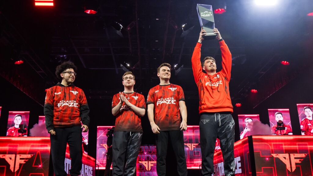 Atlanta FaZe standing on CDL Major 2 stage with trophy