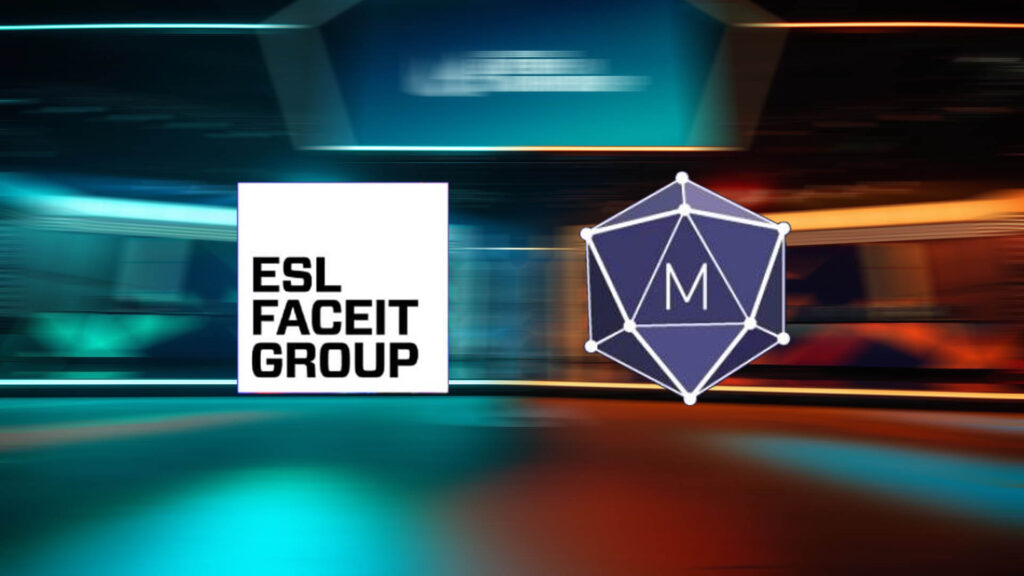 Image of ESL FACEIT Group and Mobalytics logo on blurred esports stage background