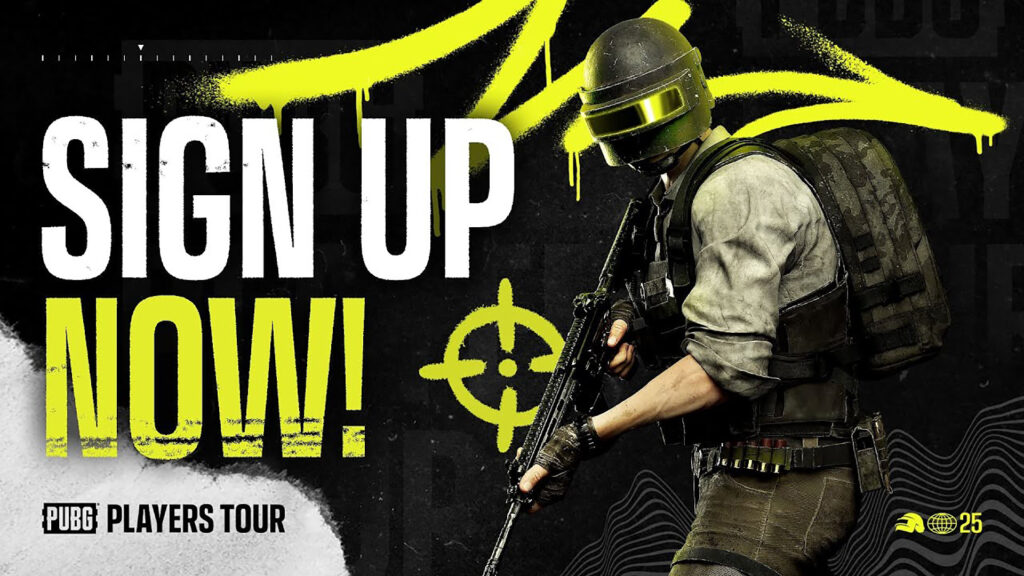 Image of PUBG player holding gun on yellow and black background