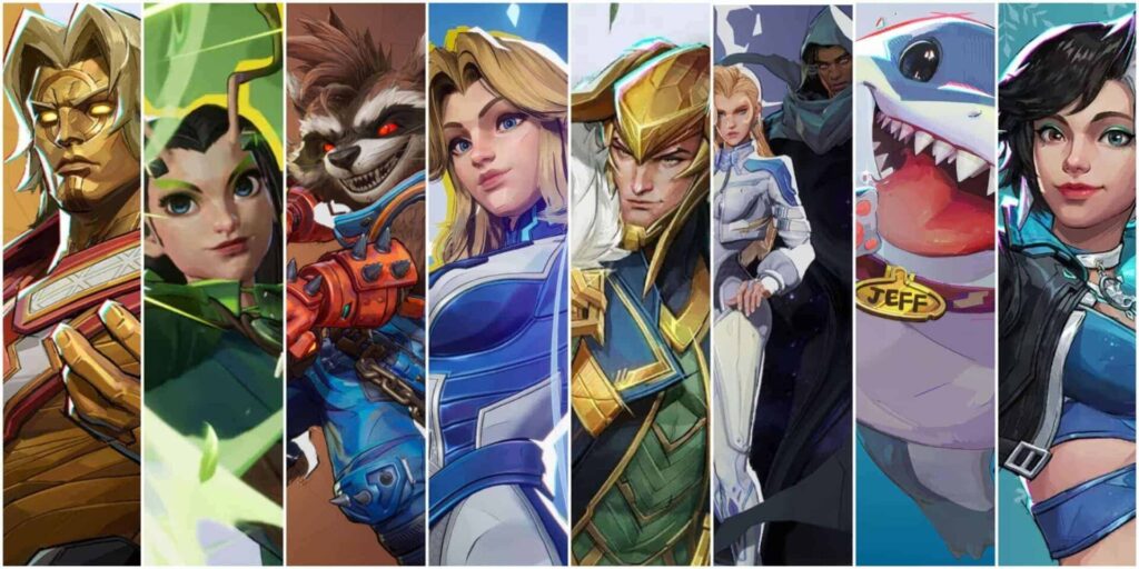 A lineup of colorful characters from the game Marvel Rivals