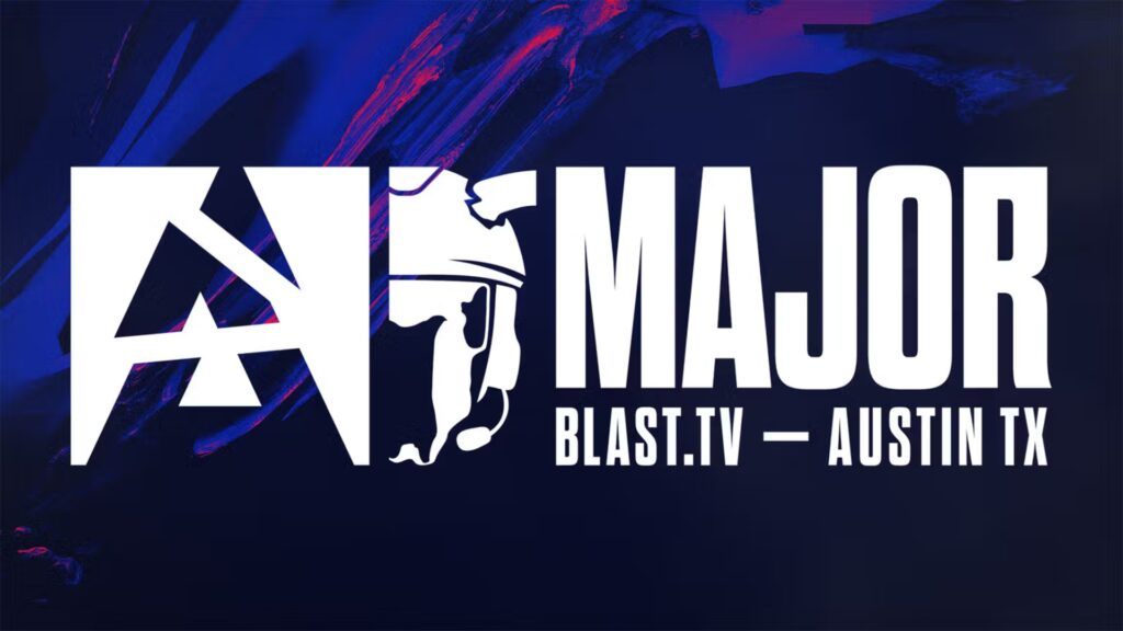 Image of BLAST.tv Austin Major logo on a dark purple background