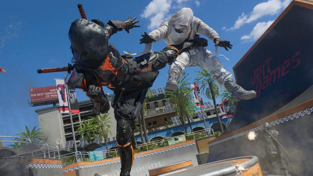Image of Call of Duty player kicking opponent on the Grind multiplayer map