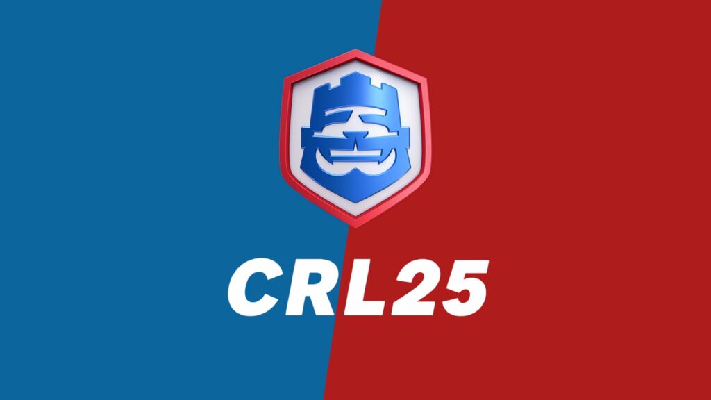 Image of Clash Royale League logo on a red and blue background