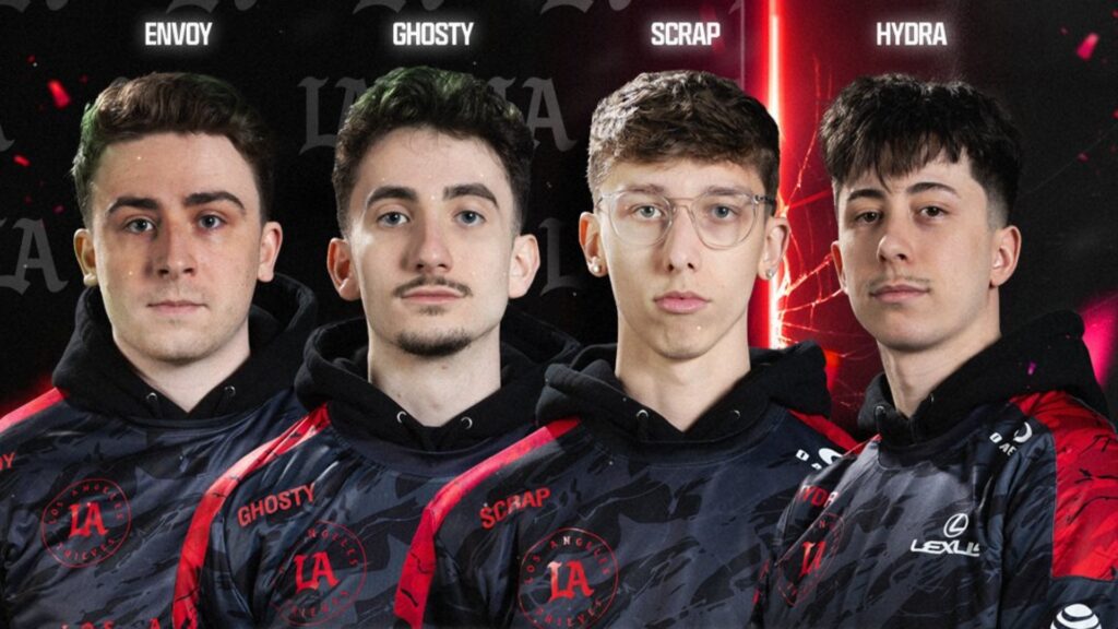 Image of LA Thieves Call of Duty League team with in-game names above their head in white text