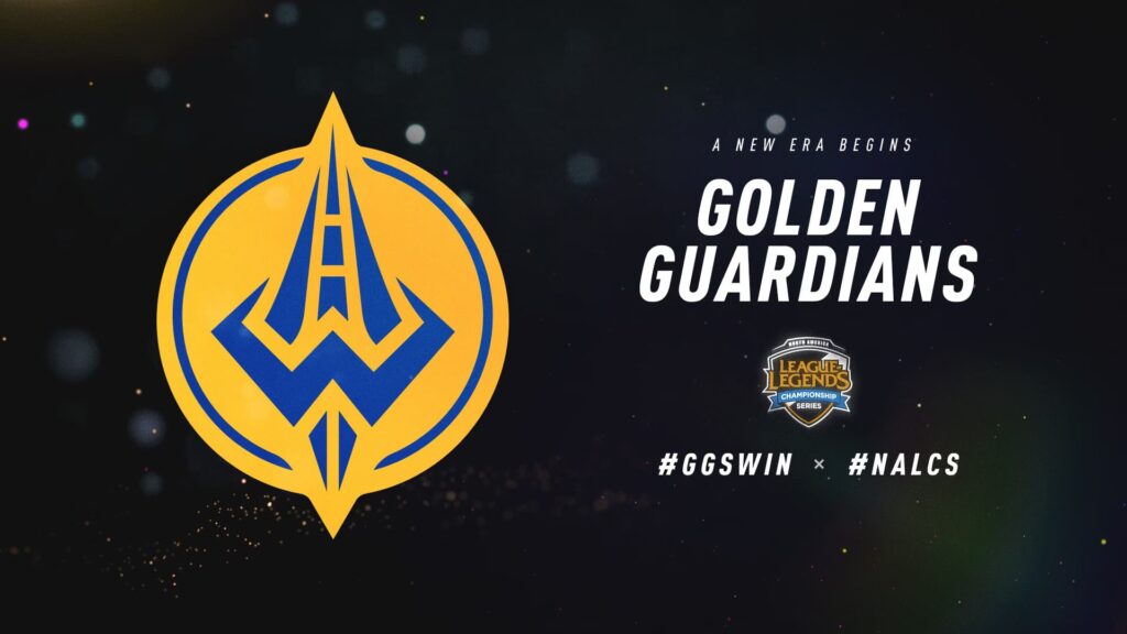Logo of Golden Guardians, featuring a blue stylized 'W' within a yellow circle, with text announcing "A New Era Begins" and League of Legends branding.