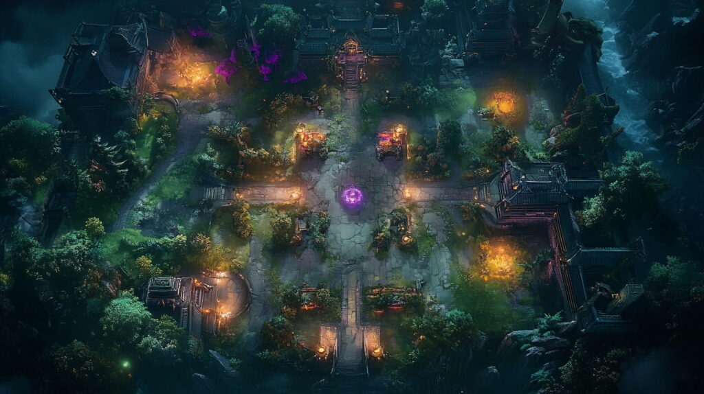 Top-down view of a stylized League of Legends map with glowing objective zones and jungle areas, illustrating early-game strategy shifts and meta changes introduced in Season 2