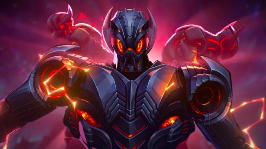 Ultron surrounded by drones with glowing red energy in Marvel Rivals Season 2.5, marking his debut as a new Strategist hero.