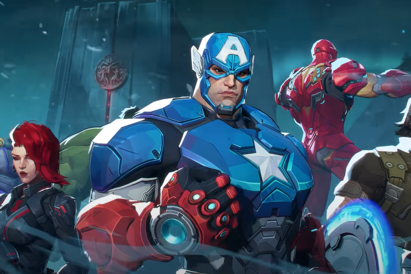 Marvel Rivals characters Captain America, Black Widow, Winter Soldier, Hawkeye, Hulk, and Iron man