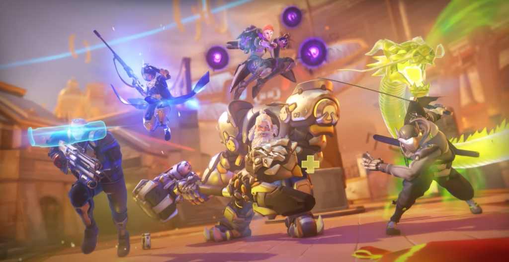 Overwatch 2 Stadium mode Reinhardt, Moira, Soldier 76, Genji, Ana.