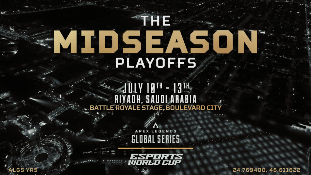 Image of ALGS Midseason Playoffs logo on a black and white background of a city skyline