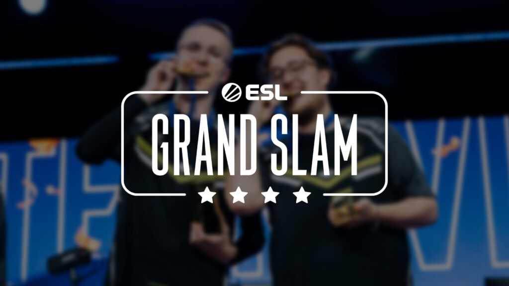 Image of ESL Grand Slam logo on a blurred background of Team Vitality players holding medals