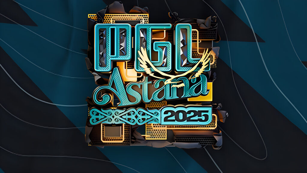 Image of PGL Astana logo on a two-tone dark blue background
