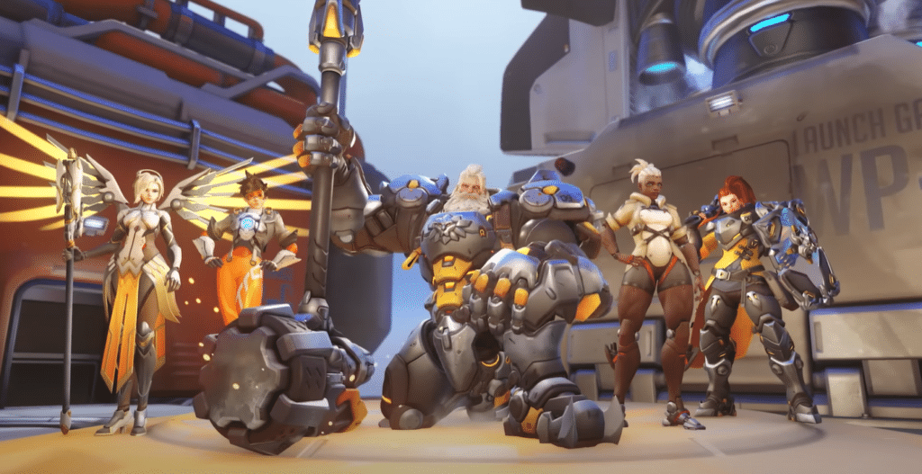 overwatch 2 5v5 Reinhardt, Mercy, tracer, Sojourn and Brigitte