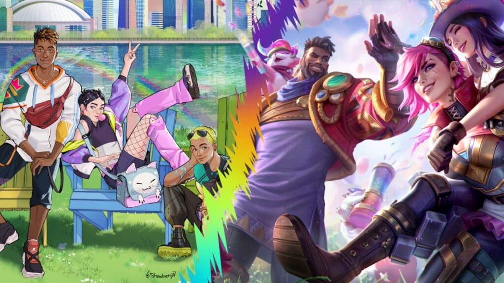 Image of League of Legends Champions on a bright multicoloured background