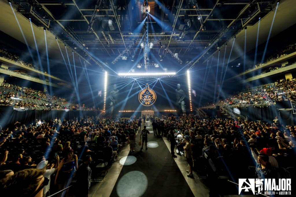 Image of The MongolZ team logo on screen at BLAST Austin Major