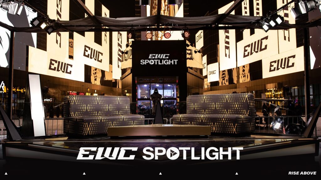 The set of EWC Spotlight, a new live weekly broadcast production featuring a blend of esports and entertainment, in Riyadh, Saudi Arabia, the home of the Esports World Cup, running through August 24, 2025.