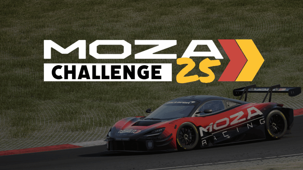MOZA Challenge 2025 title card with MOZA Racing vehicle on a track
