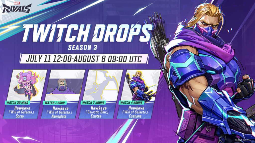 Marvel Rivals Season 3 Twitch Drops Hawkeye skin and rewards