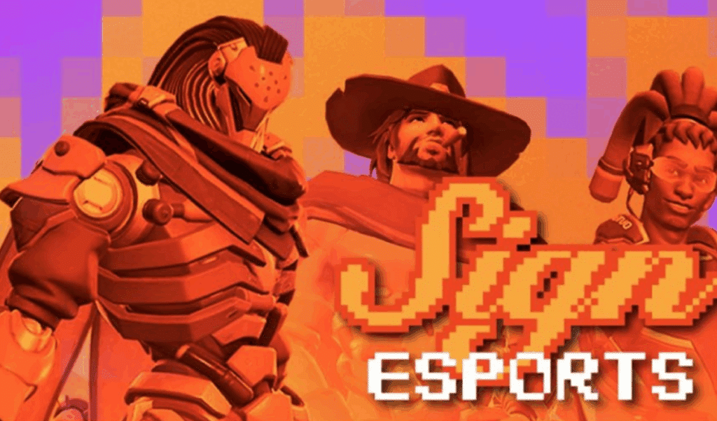 Sign Esports Club logo for Overwatch 2 team in OWCS 2025, featuring Ramattra, Lucio, and Cassidy
