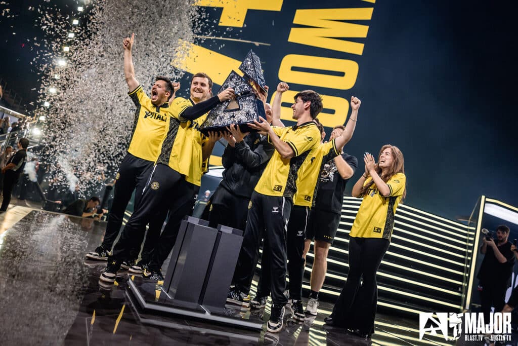 Image of Team Vitality Counter-Strike team celebrating at BLAST Austin Major