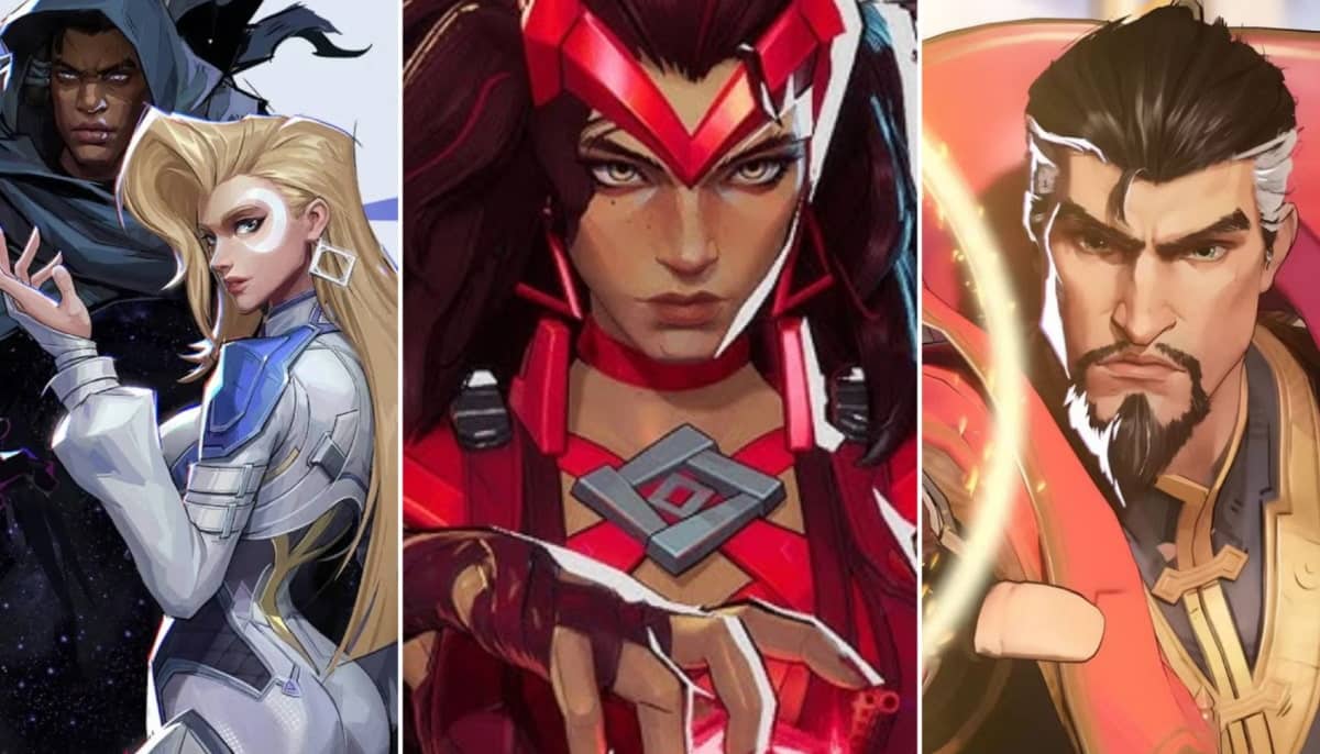 Four Marvel Rivals characters: Cloak and Dagger, Scarlet Witch and Doctor Strange