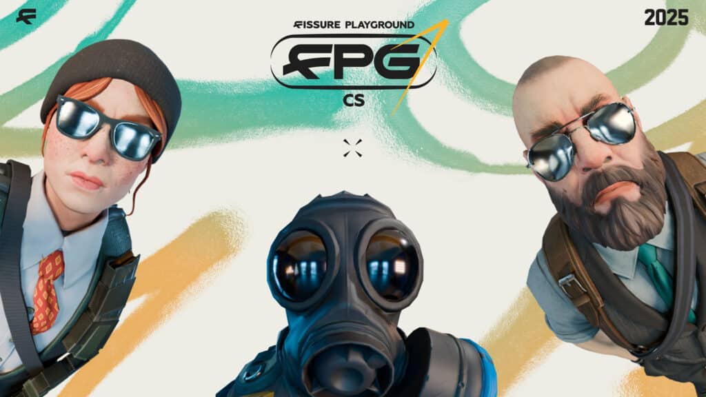 Image of Counter-Strike 2 player models wearing sunglasses. A player wearing a gas mask is in between the two people wearing sunglasses
