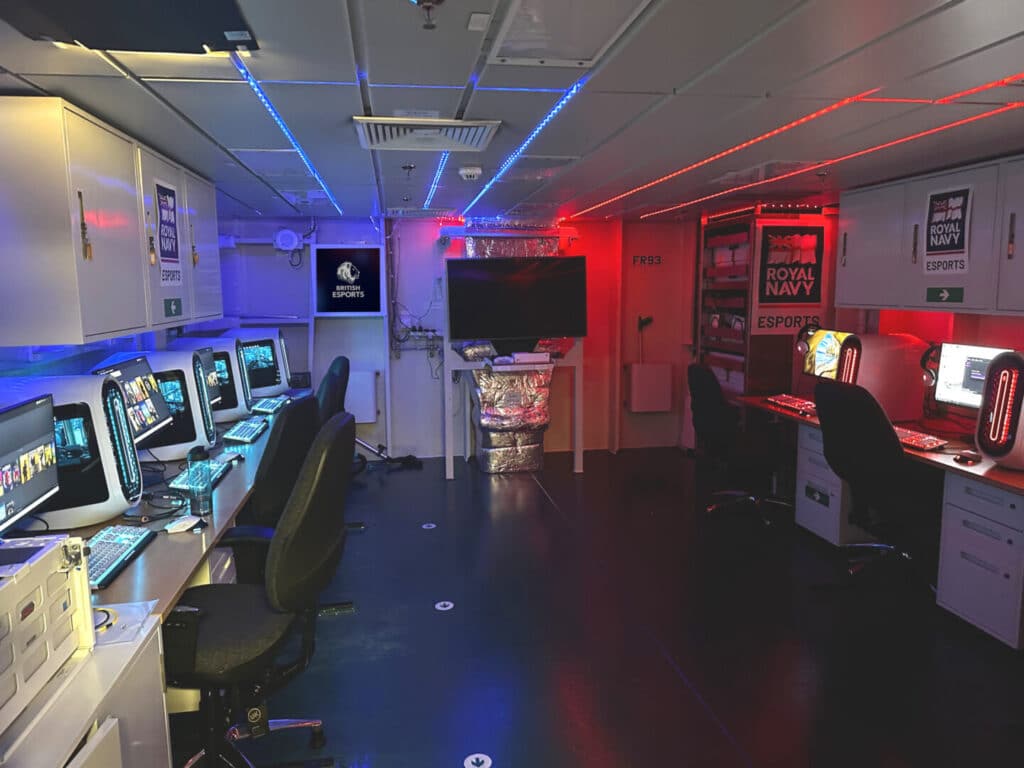 hms prince of wales UK aircraft carrier esports suite with Alien desktop PC's