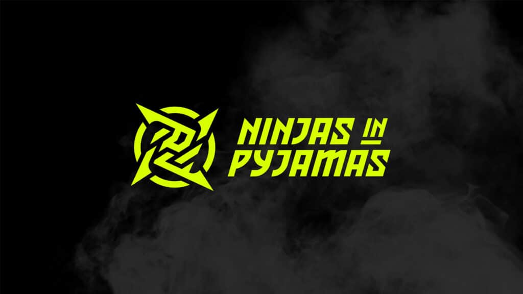 Image of yellow Ninjas in Pyjamas logo on a black and grey smoke background