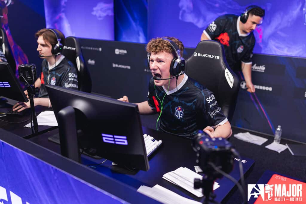 Image of OG Esports Counter-Strike player cheering while competing at BLAST Austin Major
